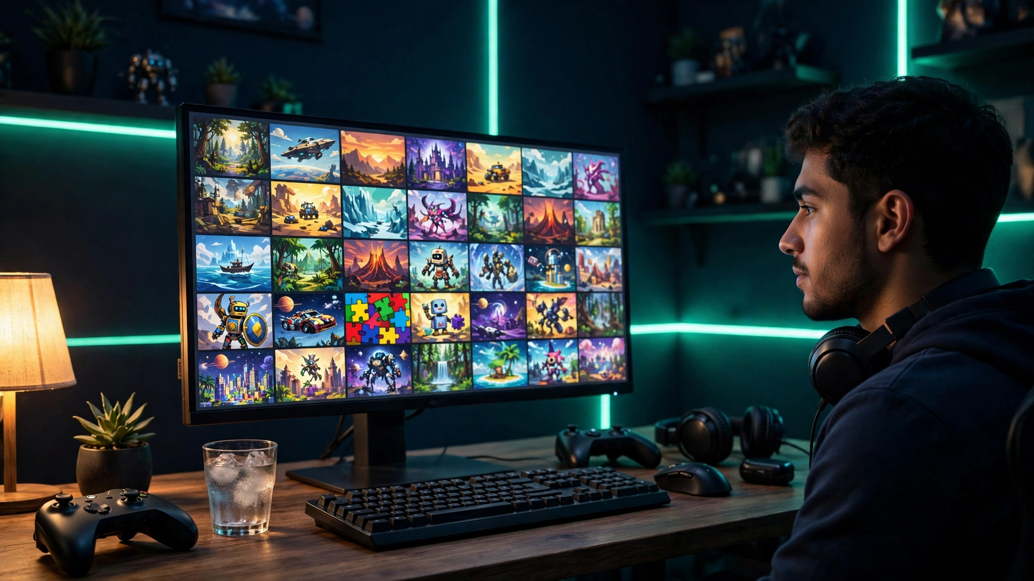 Steam Next Fest October 2026 gamer browsing free game demos on a PC monitor