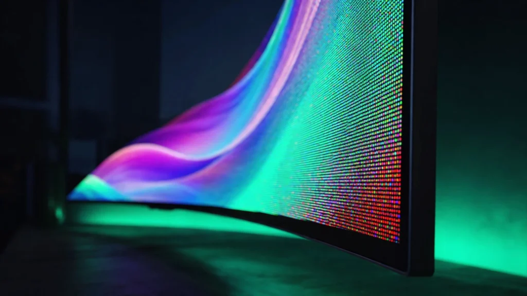 OLED burn-in explained 2026: close-up of an OLED TV screen showing vivid colors and pixel detail